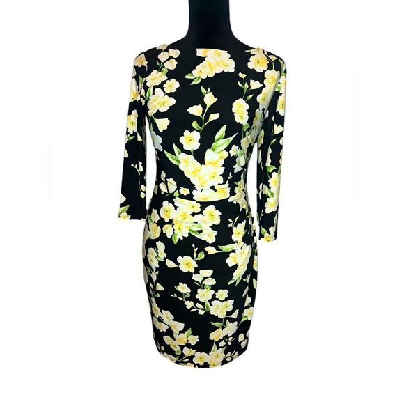 LAUREN RALPH LAUREN FLORAL BLACK & YELLOW CLASSY/CLASSIC DRESS WOMENS SIZE 4 - Picture 1 of 10
